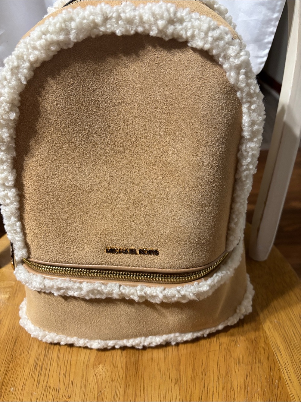Michael Kors Tan Mini Backpack with White Shearling Trim